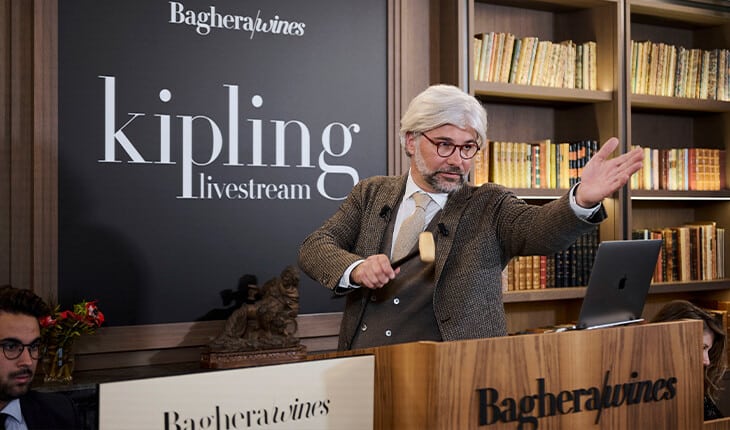 Michael Ganne at the gavel during Bagherawines' inaugural Kipling sale